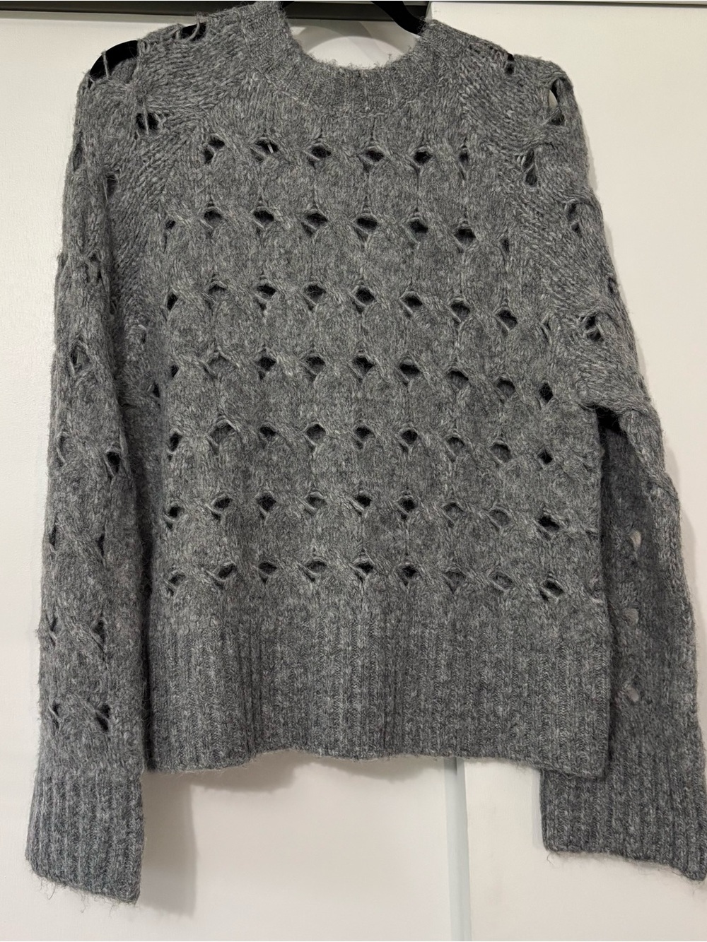 NWT Steve Madden size small Gray Open-Weave Cable Knit Sweater